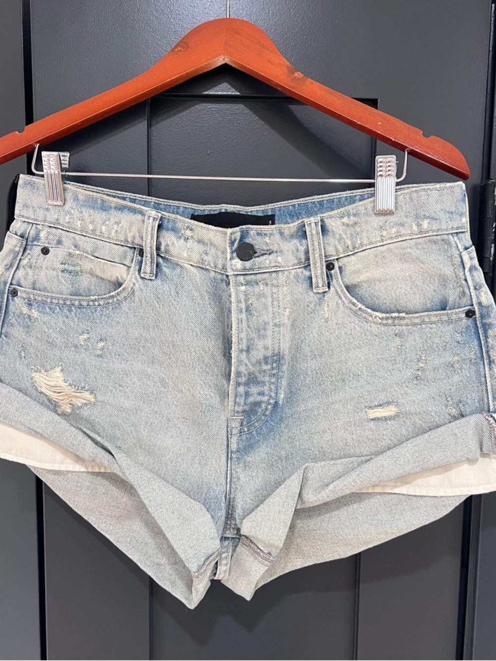 Alexander Wang Light Blue Distressed Denim Roll-Cuff Shorts